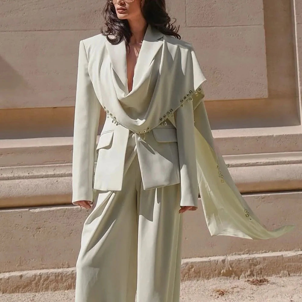 Women's Dresses Suit Gowns Elegant Peaked Lapel Short Sleeves Jacket Coat And Pants For Female 2 Pieces Suit Customized W6238