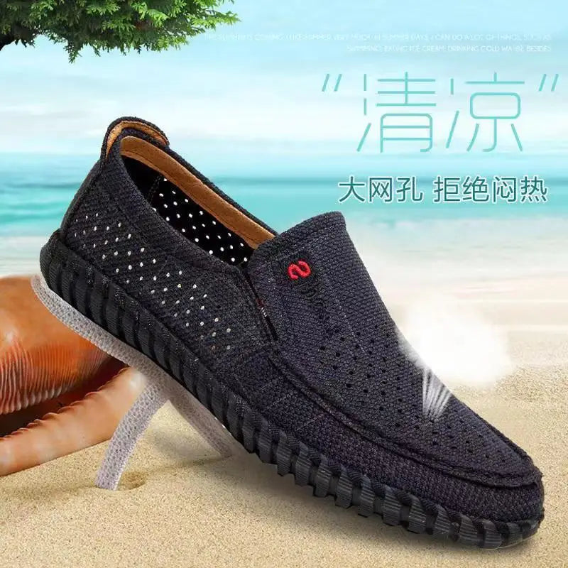 Men's Mesh Shoes Summer Hollow Out Breathable Casual Shoes Large Size Oxfords Bottom Work Shoes Soft Comfort  Flats Male Sneaker