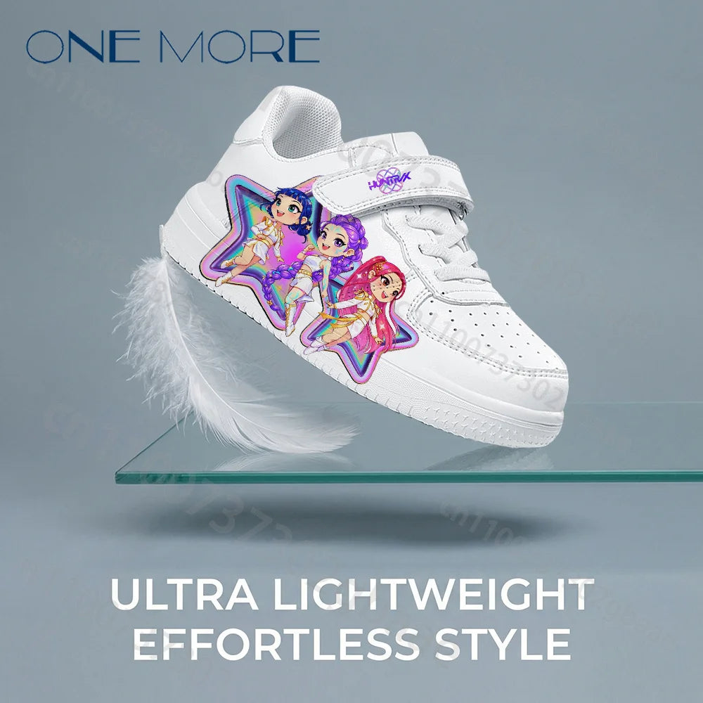 KPop Children's Day Gift Children White Shoes Woman Girls Pattern Kpop Girl Group Printed Design Thick Sneaker Gift Size 28-40