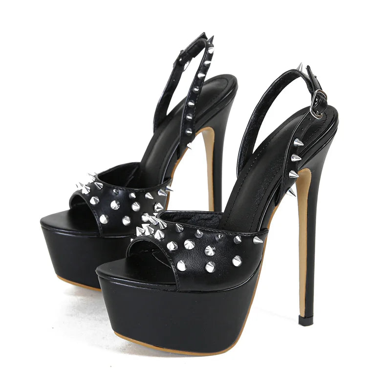 Liyke Brand Design Metal Rivet Open Toe Pink High Heels Platform Sandals For Women Summer Fashion Back Strap Party Dress Shoes