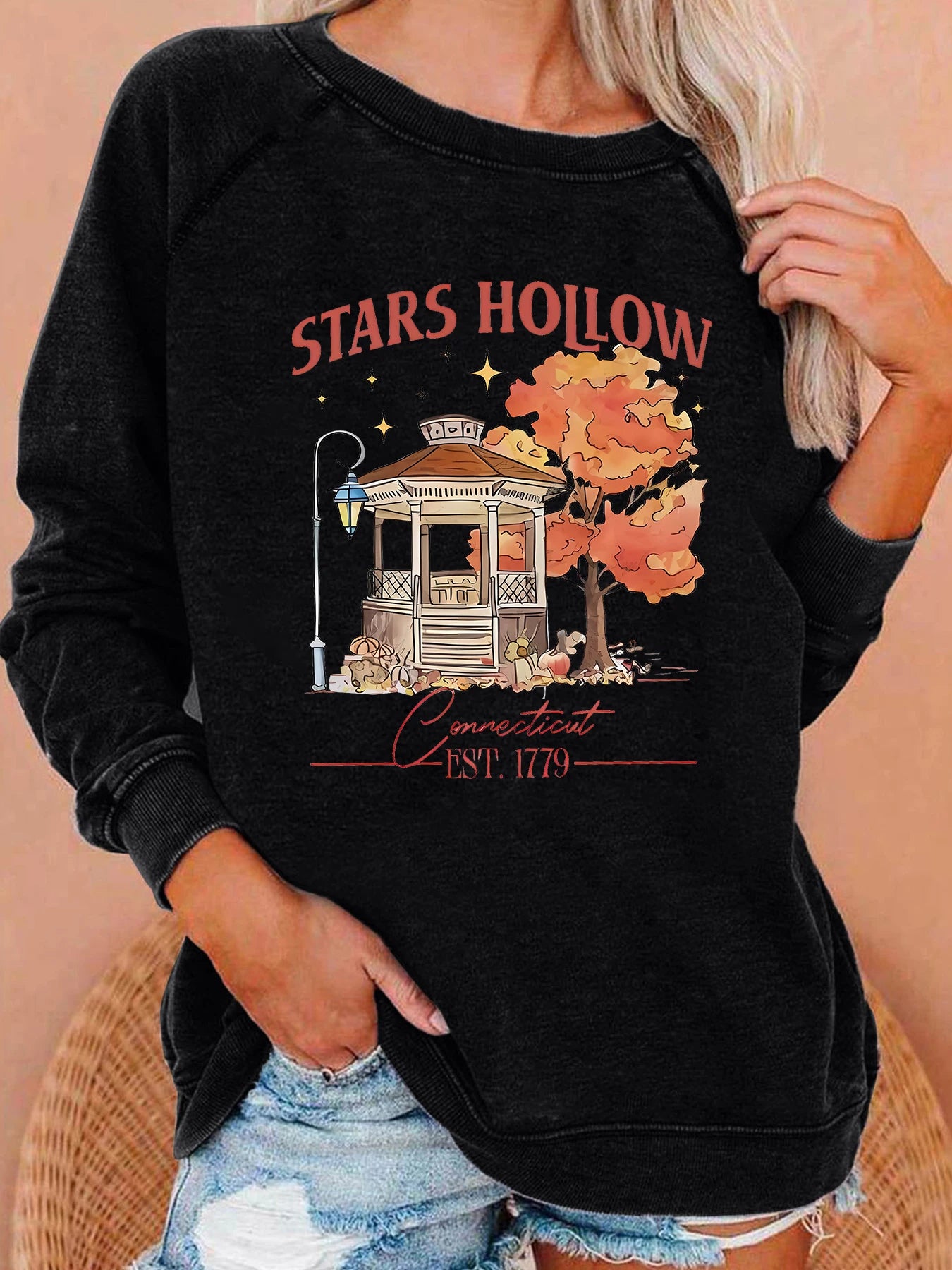 Stars Hollow Fashion Autumn Garden Print Women Sweatshirt Long Sleeve raglan Shoulder Casual Top Women Clothes for Fall & Winter