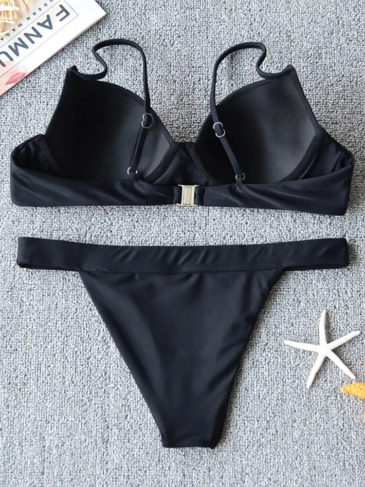 2026 New Sexy Push Up Bikini Swimsuit Women Swimwear Two-piece Bikini Set Solid Halter Bathing Suit Beach Wear Female Biquini
