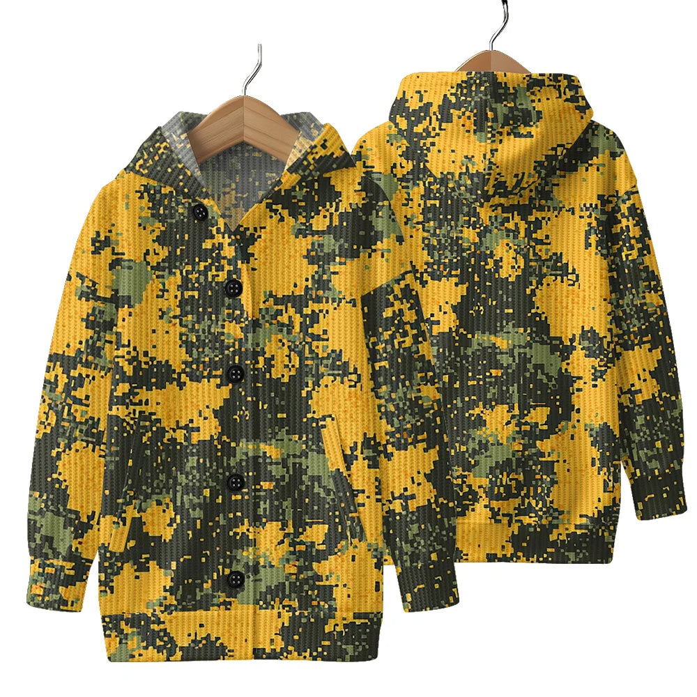 Trendy Camouflage Hooded Cardigan Coats Soft Button-Up Front All-Season Comfort for Outdoor & Indoor Wear Durable Casual Style