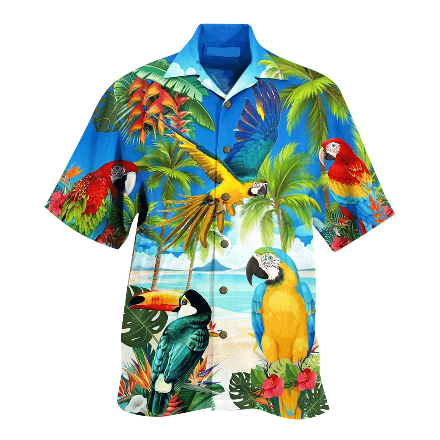 Summer Floral Parrot 3d Print Shirt Men Women Fashion Shirts Single-Breasted Short Sleeve Hawaiian Shirts Blouse Men's Clothing