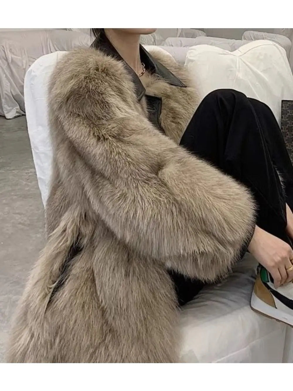 Fashionable Fuzzy Coat - Eco-friendly Fox Fur Coat for Women Young, Mid-length Style