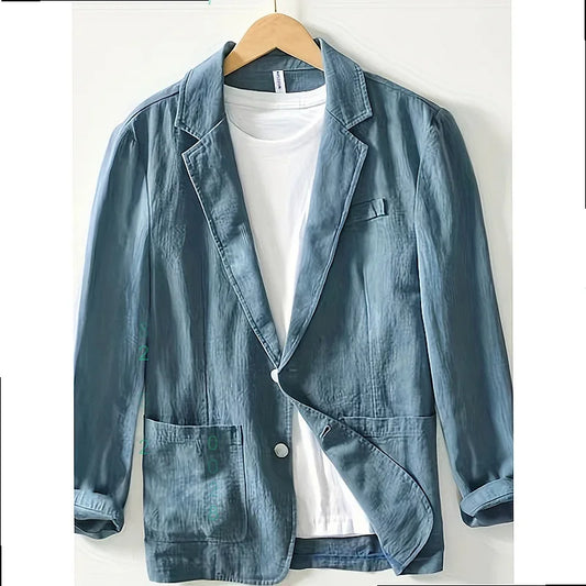 Mens Blazer Casual Linen Cotton Jacket Single Breasted Blazers Suit Coats Spring Summer Tops