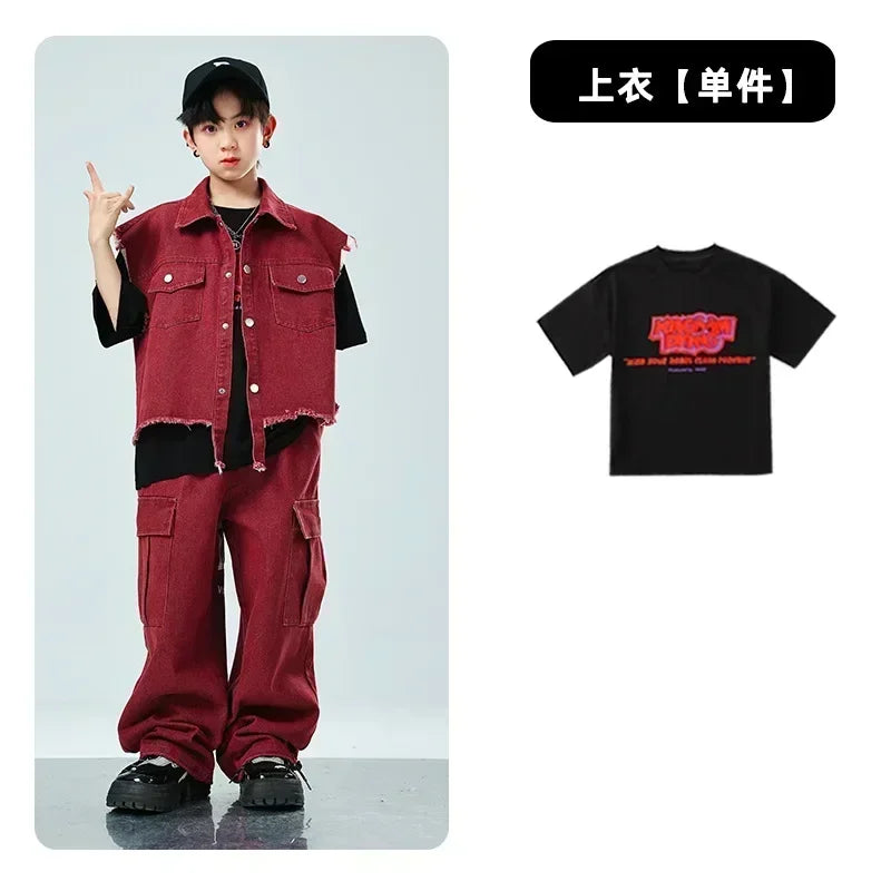 Children Hip Hop Jazz Fashion Show BoyGirl Loose Vest Baggy Pan t T-shirt Suits Sets Dance Performance Clothes Kids Tracksuits