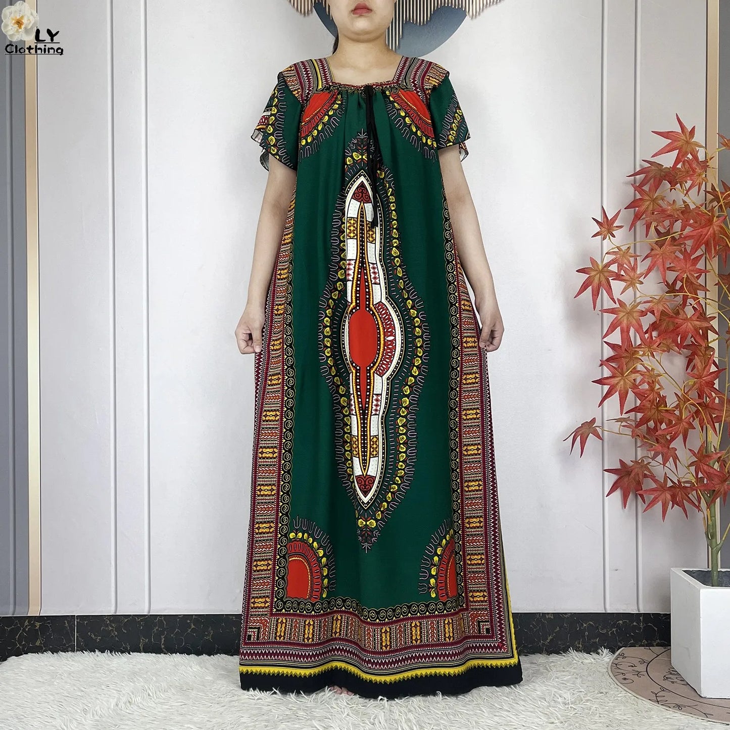 New Style African Abaya Summer Fashion Short Sleeve For Women Dress Cotton Boat Neck Loose Caftan Dubai Islam Femme Elegant Robe