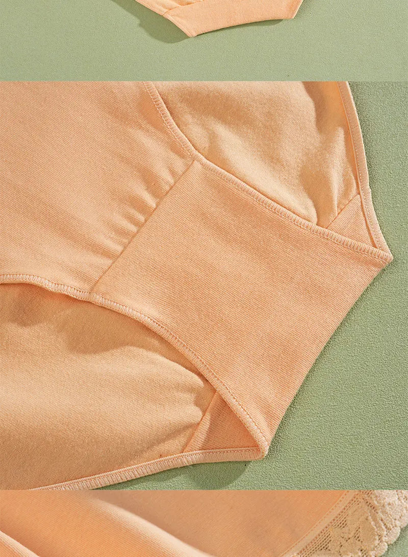 FINETOO 5PCS/Set Women Cotton Panties Sexy Low Waist Briefs Lace Cotton Female Comfortable Underwear Solid Color Soft Lingerie