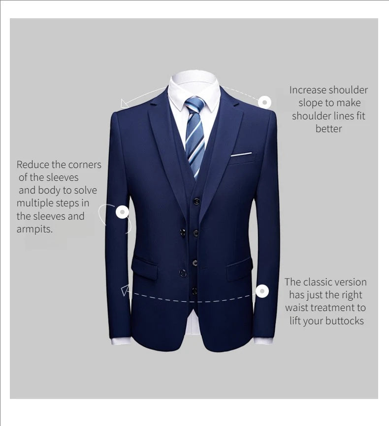 Elegant Suits For Men Wedding 3 Pieces 2 Set  Fashion Classic Full Jackets Vest Pants Blazers Outfit 2024 Formal Costume