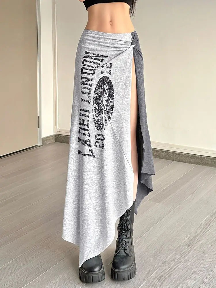 2026 Summer Fashion New Women's Street Style American Style Half Skirt Irregular Split Letter Sexy Hot Girl Half Skirt