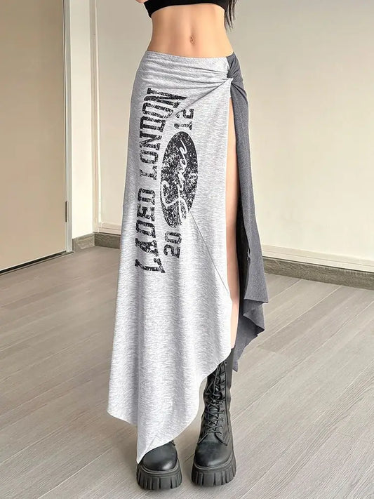 2026 Summer Fashion New Women's Street Style American Style Half Skirt Irregular Split Letter Sexy Hot Girl Half Skirt