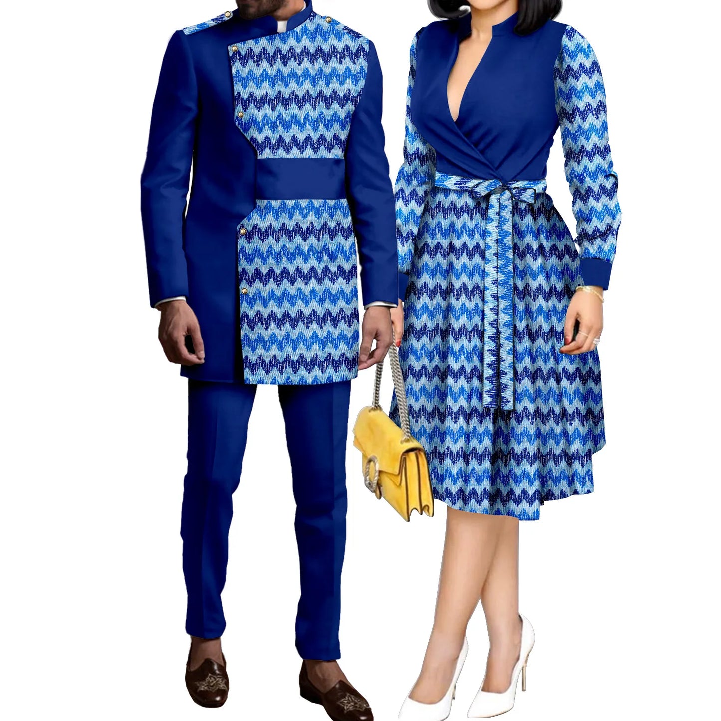 SEA&ALP African Kente Prints Couple Clothes for Wedding Dashiki African Men Long Sleeved Pants Set Matching Women Dresses