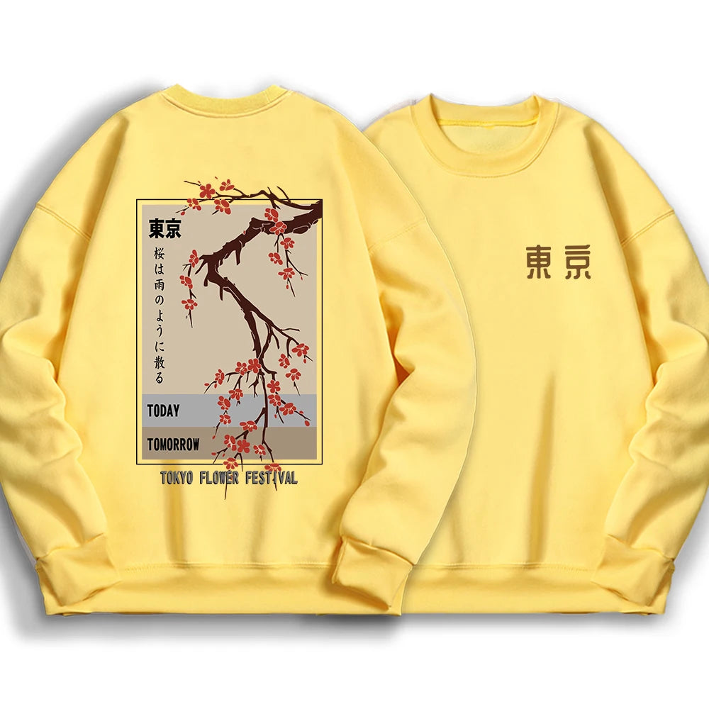 Today Tomorrow Tokyo Flower Festival Women's Hoodie Loose Hoodie Autumn Round Neck Sweatshirt Loose Casual Hoodie Graphic Y2k