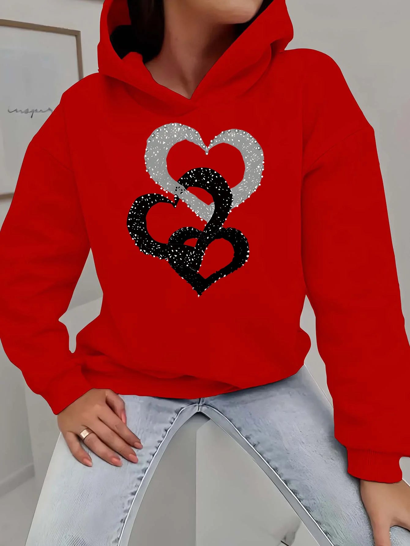 Women's autumn and winter warm and loose casual NOPE not today printed suede long sleeved hooded sweatshirt BAZAARHUBO