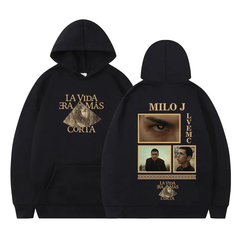 Rapper Milo J La Vida Era Mas Corta Album Graphic Hoodie Men Women Harajuku Pullover Long Sleeves Thick Hip-hop Loose Sweatshirt BAZAARHUBO