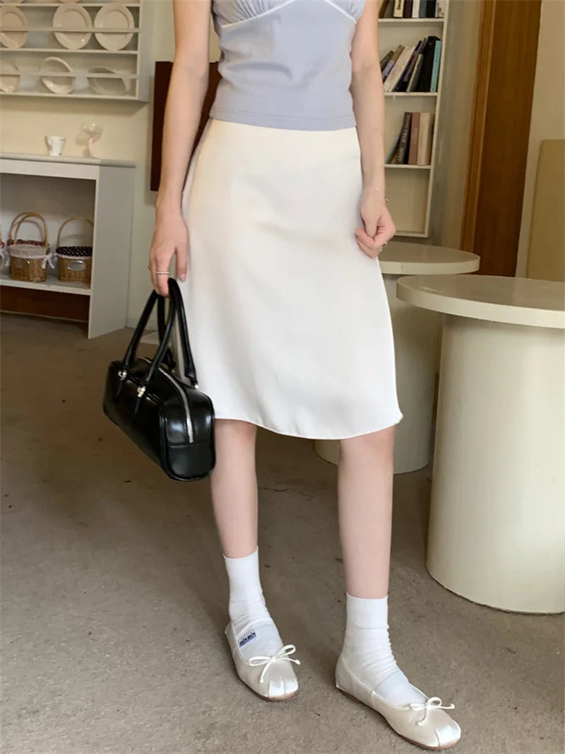 Solid Mermaid Skirts Women American Style Retro Bow Temperament Fashion High Street Slimming Casual All-match Daily Summer Cozy