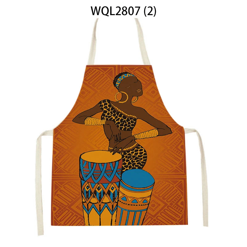 African Style Kitchen Aprons Linen Cooking Waist Bib African Woman Pattern Household Cleaning Sleeveless Pinafore Baking Aprons
