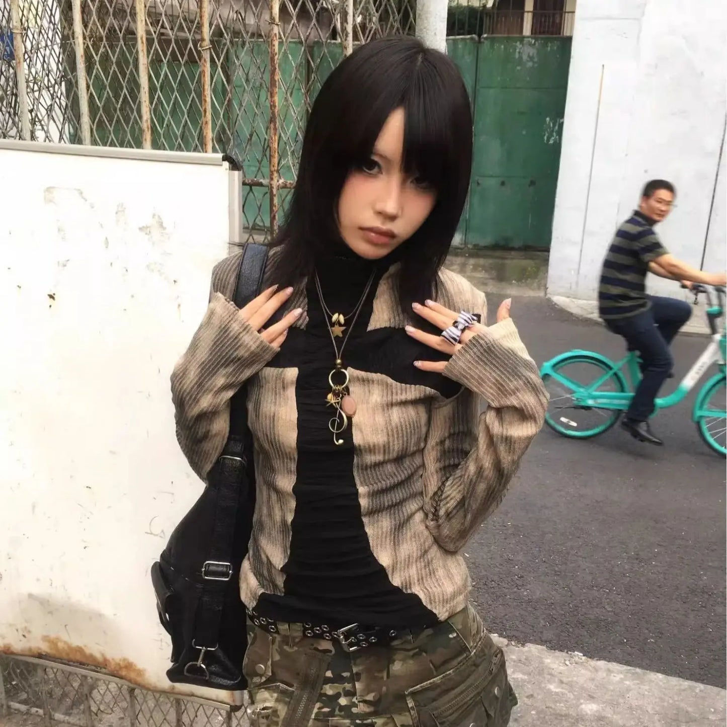 Genayooa Vintage T Shirt Women Patchwork Long Sleeve Skinny Tee Tops Streetwear Y2k Aesthetic Grunge Tops Tie Dye Tee Tops 2000s