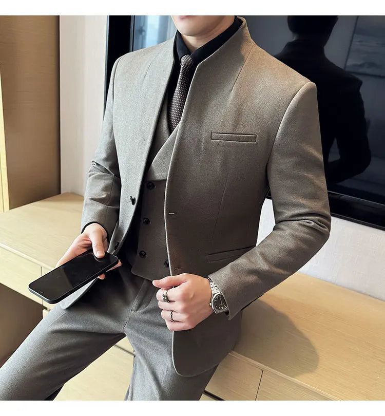 Korean Style Men's Suit Set Slim Fit Business Suit Wool Blazer Two-piece set Elegant Social Formal Men's Clothing 5XL-M