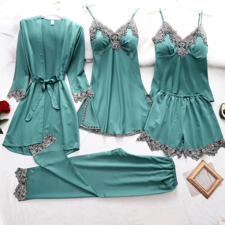 Girls Fashionable Sexy Pajamas Women's Erotic Set 5-piece Set Sexy Lace Lingerie Ladies Loungewear Set Cocktail Party Lace Skirt