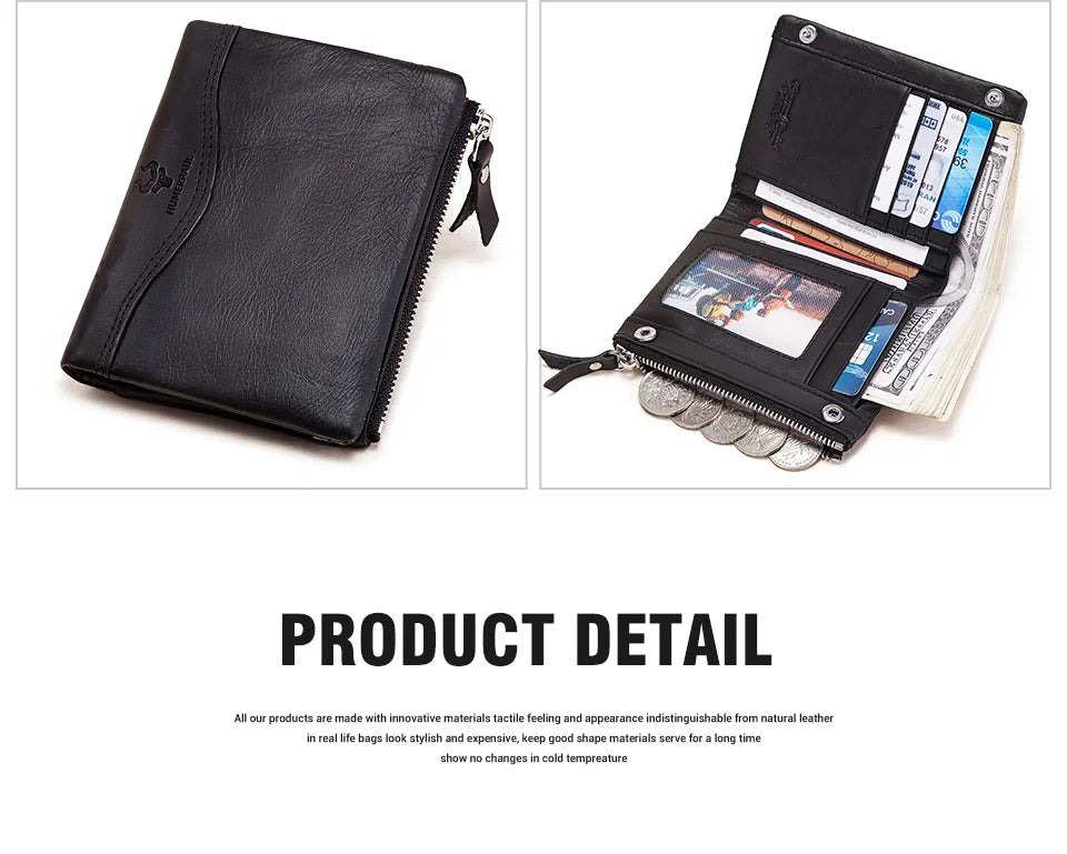 LAREET RFID Senior Short Wallet For Men Genuine Leather Wallets With Card Holder Bifold Zip Coin Pocket Small Billetera Hombre
