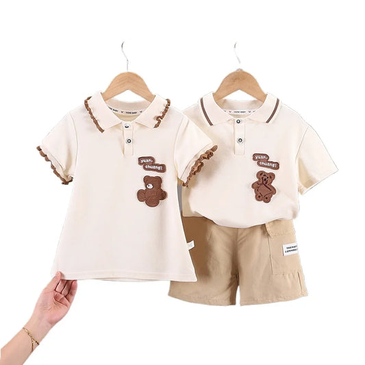 Summer Siblings Attire Fashion Baby Girls Dress Boys Clothes Short Sleeve Suit Children Girls Skirt Cotton Casual Kids Outfits