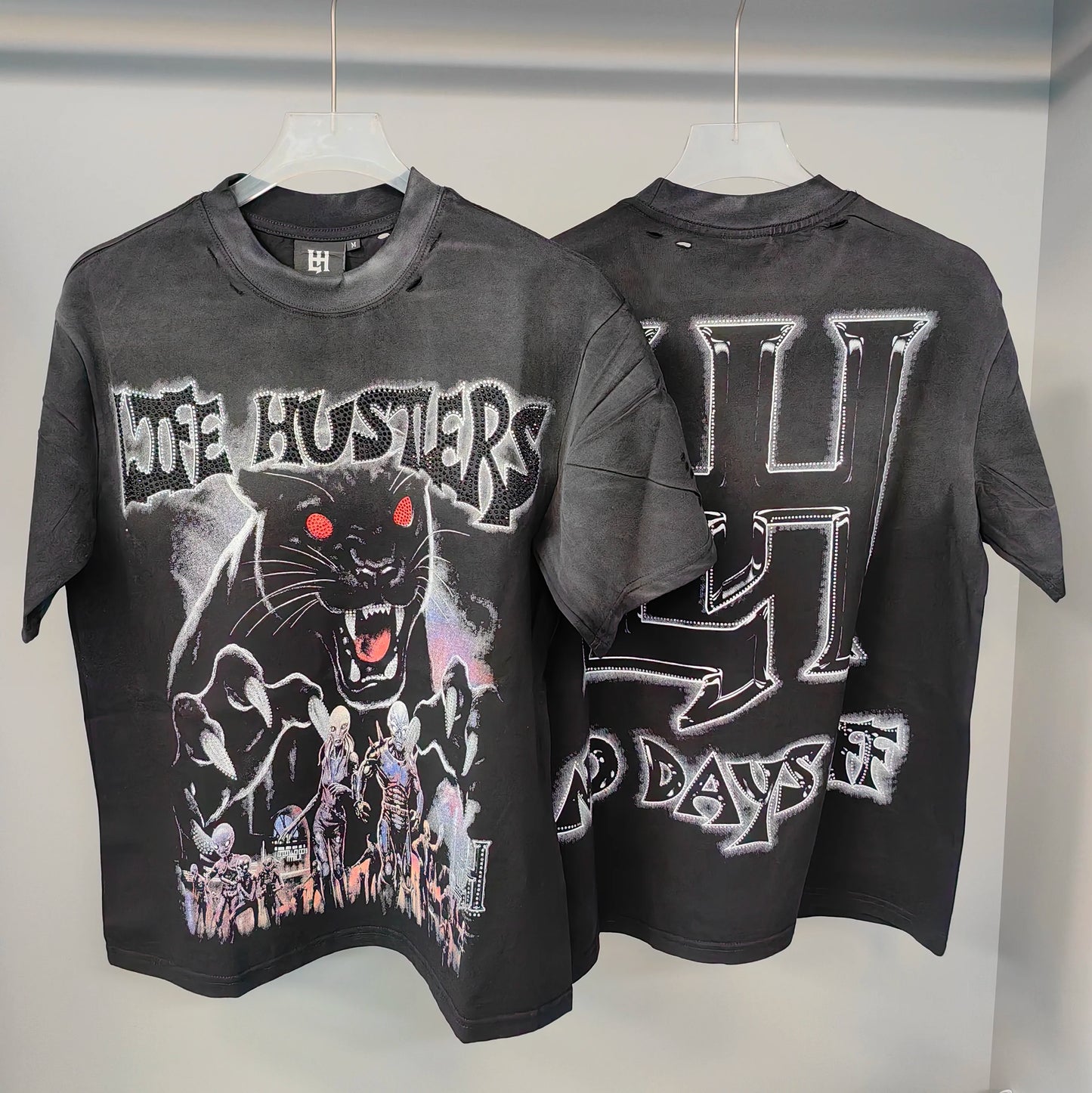 New fashion brand LIFE HUSTLERS Y2K hot stamping hole Men Women T-shirt Streetwear 100% Cotton Loose Round Neck Top Tees