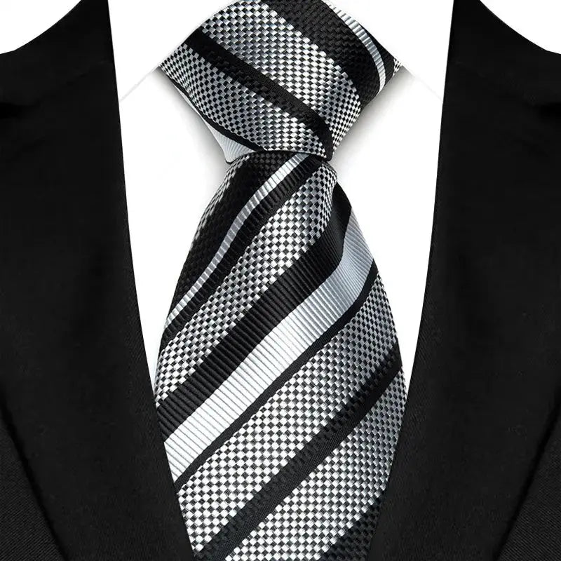 Classic 8CM Polyester Ties For Men Formal Business Silver Gray Paisley Stripes Dot Neckties Handmade College Shirt Neckwear BAZAARHUBO
