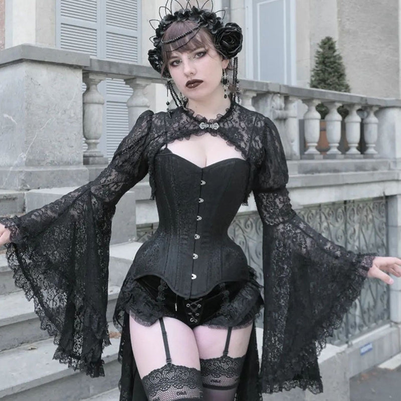Women's Hollow out Crop Tops Gothic Lace Smock Tops False Collar Ladies Sleeves Cover Ups for Dating Party