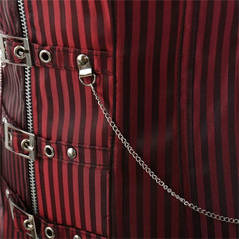Sexy Women Gothic Corset & Bustier Striped Zip Buckled Steampunk Overbust Corselet Top Vest Punk Rock Style Clothes