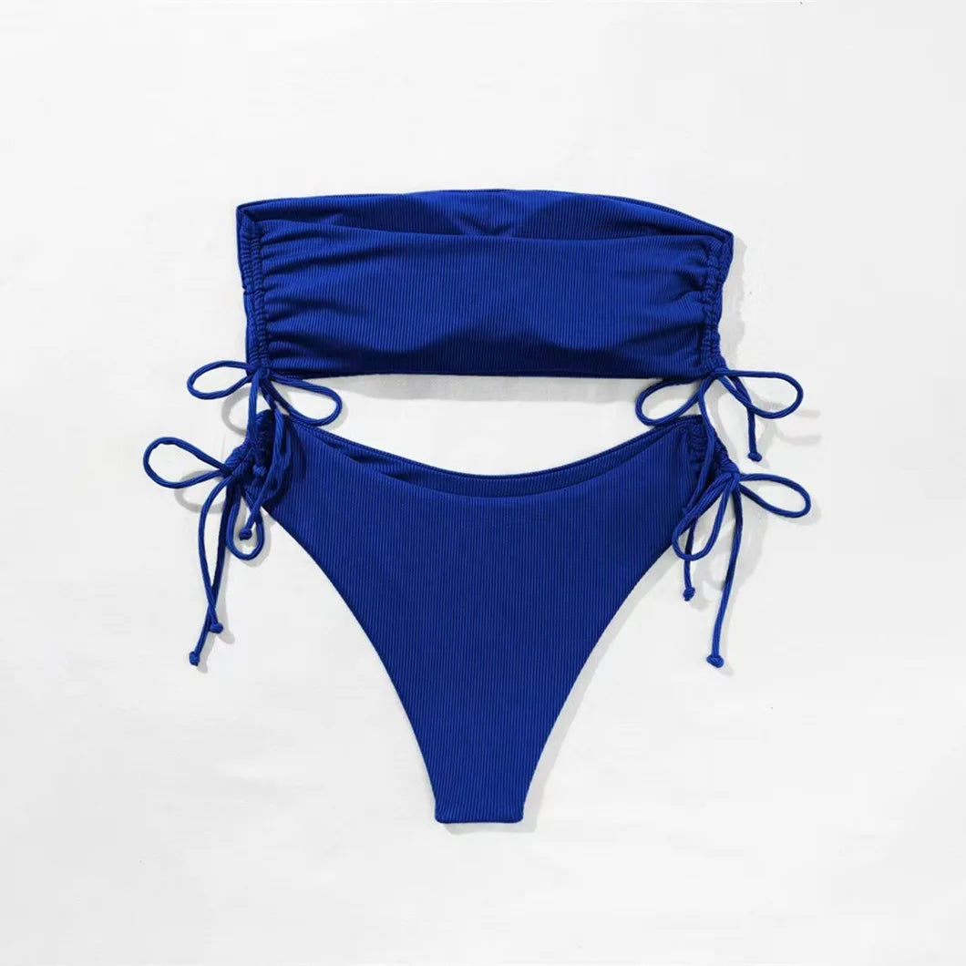 Fashionable ladies' two-piece swimsuits summer strapless bikini swimsuits solid-color strapless sexy swimsuits