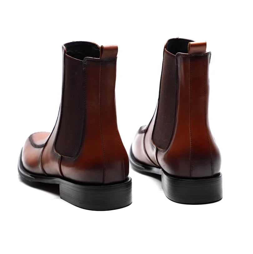 New men's Chelsea boots, youth British pointed leather shoes, vintage sleeve cowhide men's short boots.