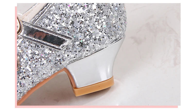 Classic Children High Heels Leather Shoes Fashion Sequins Elegant Kids Girls Wedding Shoes Princess Party Dress Single Shoes