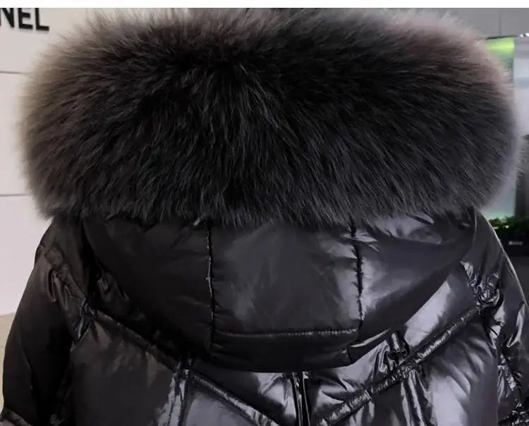 Black Down cotton Jacket Women's 2025 New Korean version Thick fur collar Loose Wash free Winter Coat Female Warm Parka Overcoat