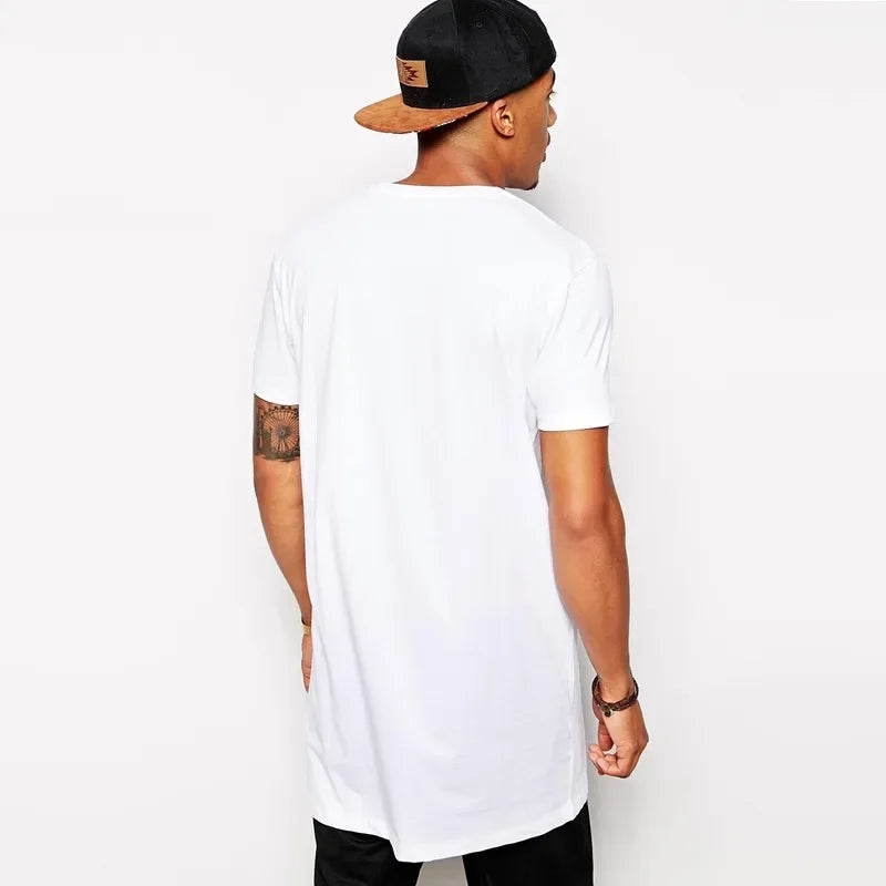2026 Brand Men's Cotton Clothing White Long T Shirt Hip Hop Men T-Shirt Extra Long Length Man Tops Tee Long Line Tshirt For Male