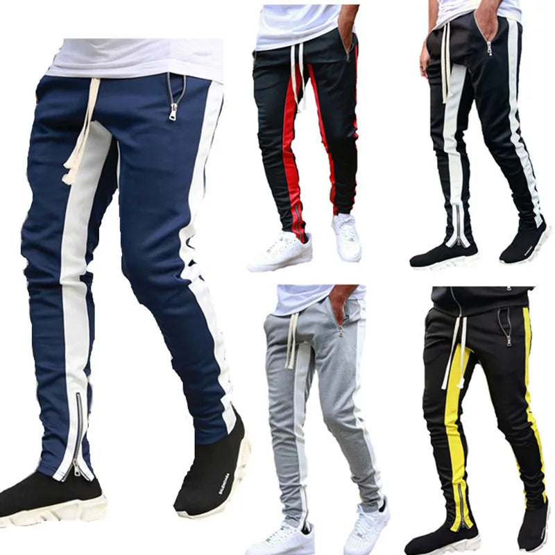 Men's casual and fashionable long pants, tight fitting gym sports pants, street wear, runners' small foot sports pants