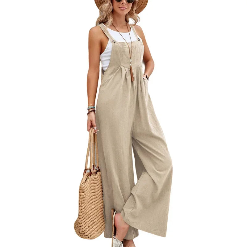 Women Summer Autumn Casual Straps Jumpsuits Elegant High Waist Wide Leg Trousers Harajuku Sleeveless Rompers Streetwear Overalls