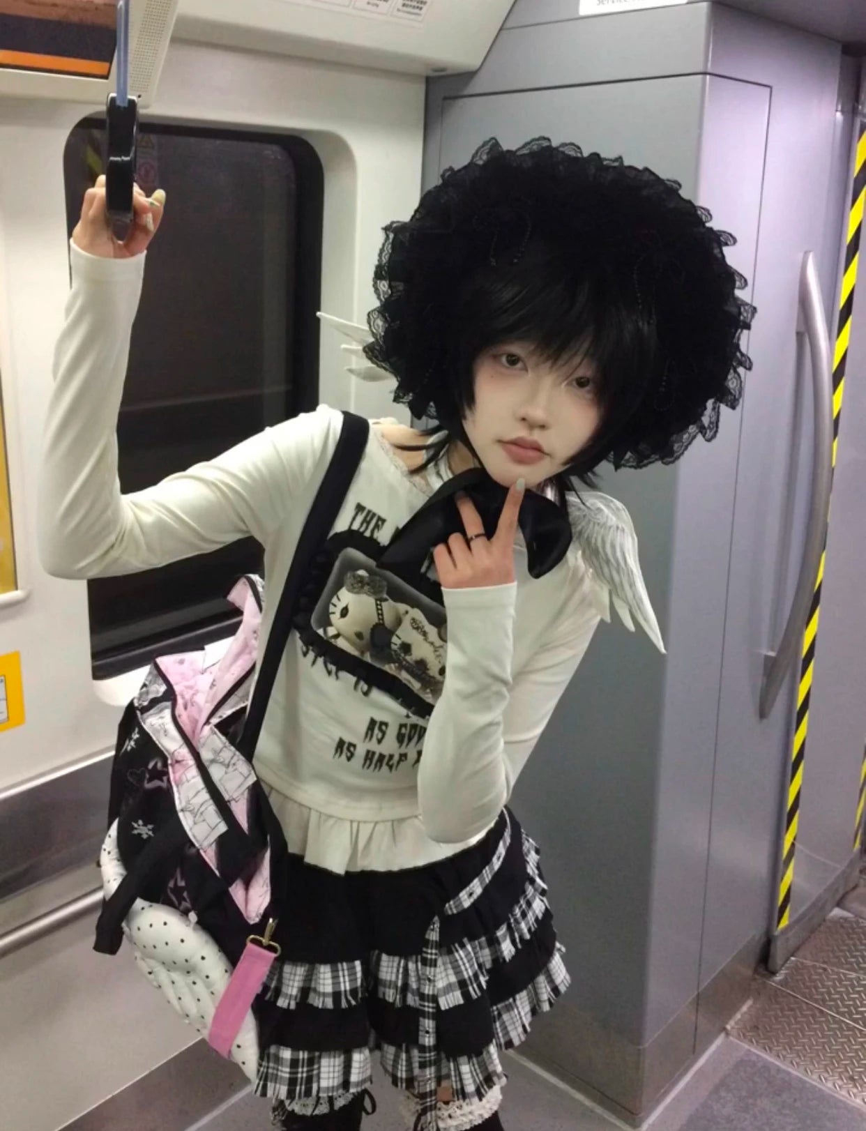 Karrram Japanese Y2k Anime Print T-shirt Trashy 2000s Style Long Sleeve T Shirt Vintage Harajuku Lace Patchwork Tops Grunge 90s