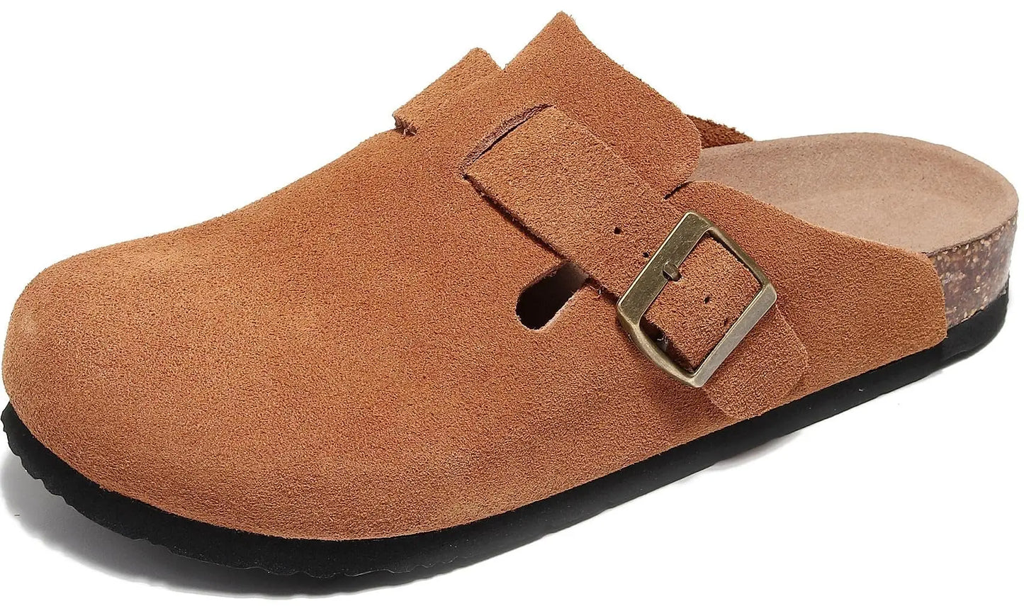 Evshine Men' s Cork Suede Mules with Arch Support Classic Potato Shoes Cozy Cork Footbed Clogs Slippers Men Fashion Beach Sandal