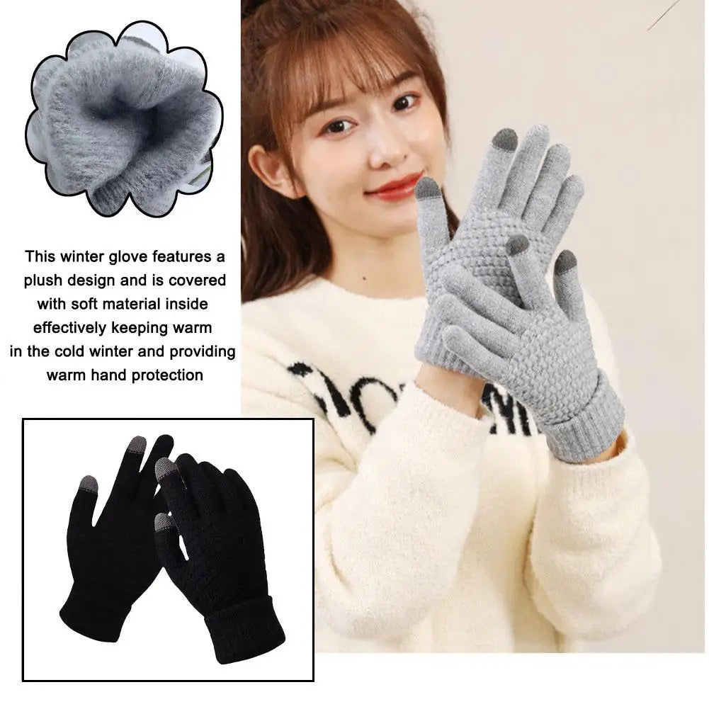 Women Men Warm Winter Touch Screen Gloves Stretch Classical Knit Mittens Wool Full Finger Outdoor Cycling Driving Glove BAZAARHUBO
