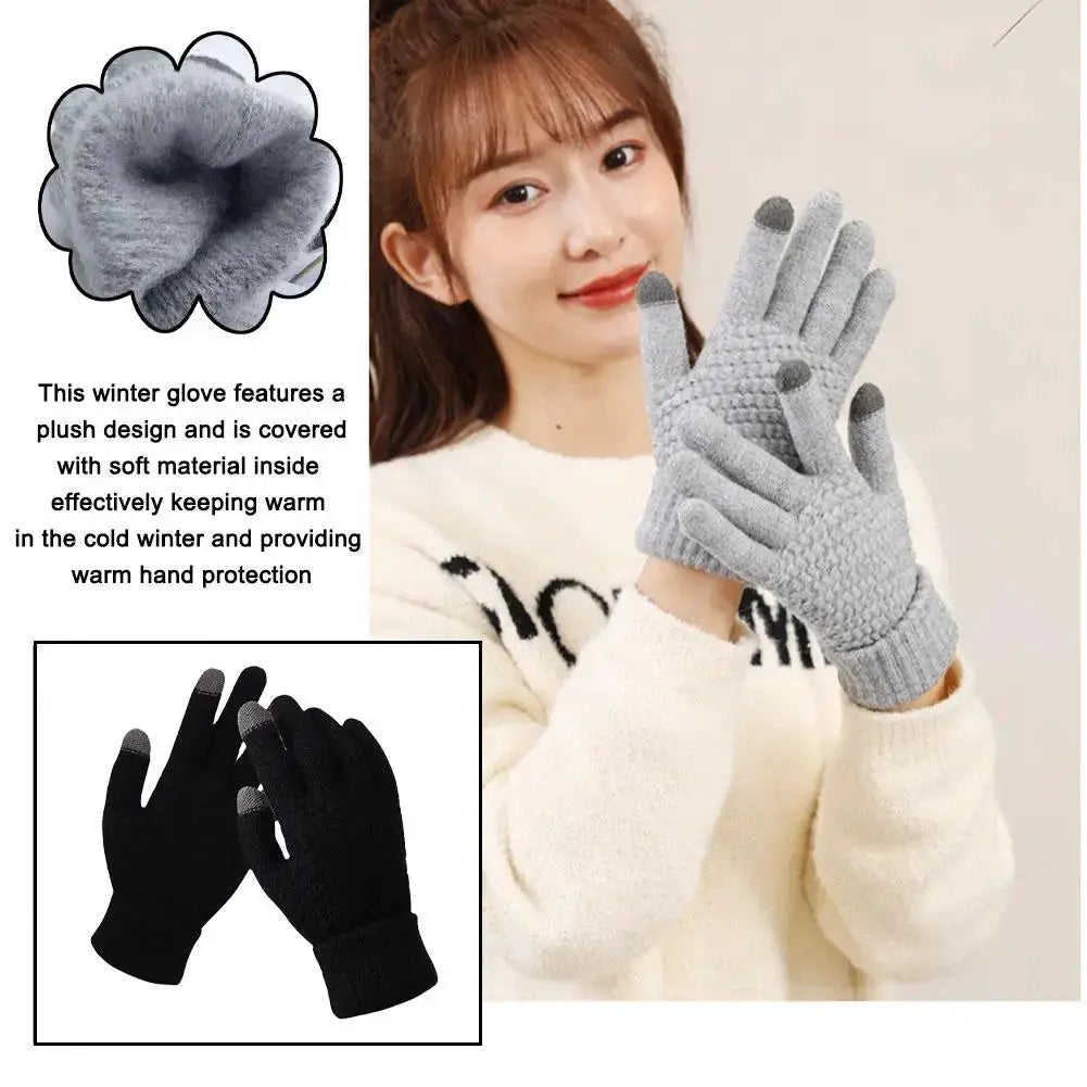 Women Men Warm Winter Touch Screen Gloves Stretch Classical Knit Mittens Wool Full Finger Outdoor Cycling Driving Glove BAZAARHUBO