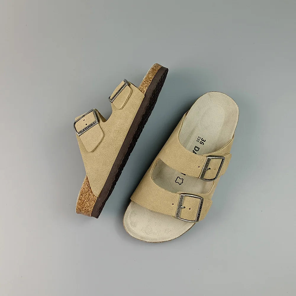 Genuine Leather Men Women Cow Suede Slippers Boy Girl Beach Slides Classic Cork Footbed Women Sandals  With Orthopedic Diabetic