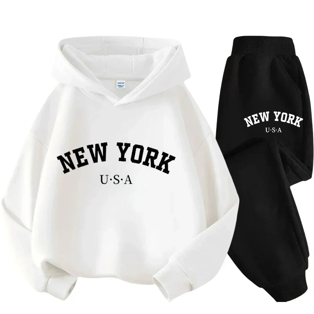 Children's Black Sports Outdoor Letter Print Hooded Sweatshirt 3-12 Years Old Boys and Girls Casual Set Sweatshirt + Pants