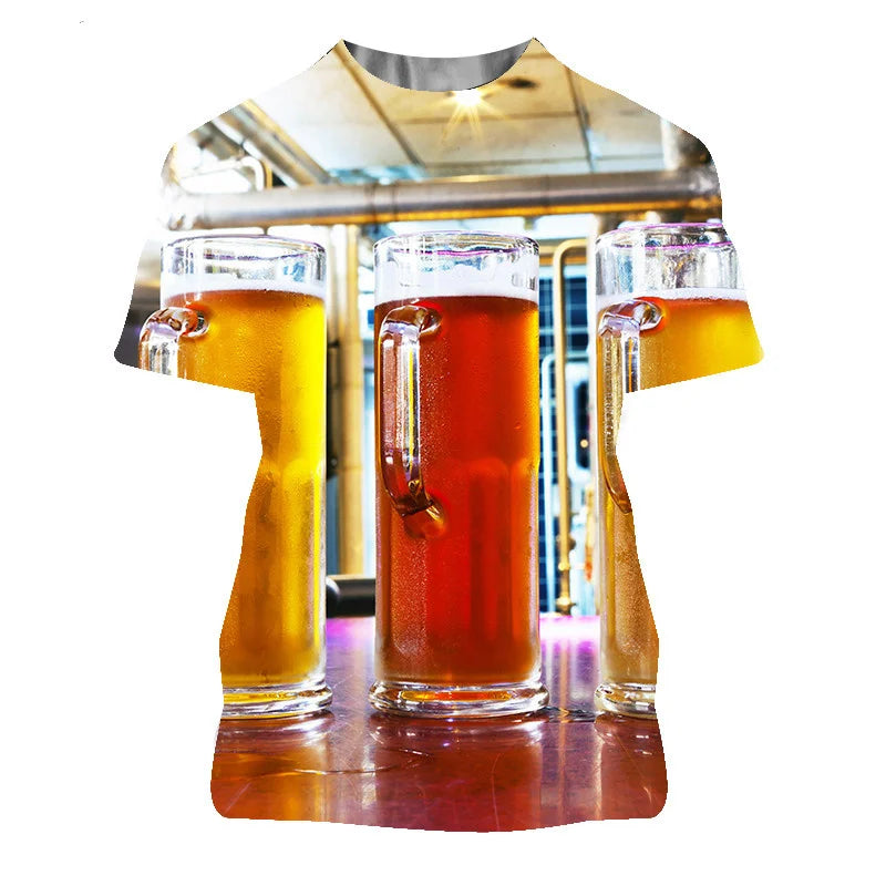 3D Printed Beer Graphic T Shirt for Men Clothing Summer Casual Women Oversized T-shirts Funny Kids O Neck Short Sleeve ropa Tops