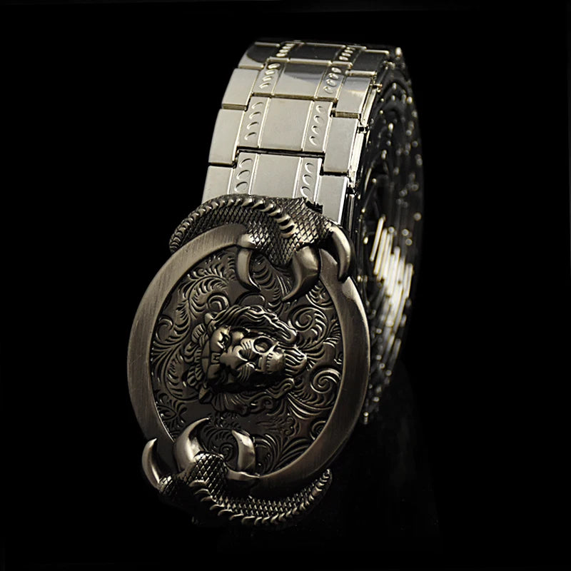 Men's belt Stainless steel Belt Retro Dragon metal Belt Gold Color Charm Belt Hip Hop Punk Strap self-defense luxury Belt male BAZAARHUBO
