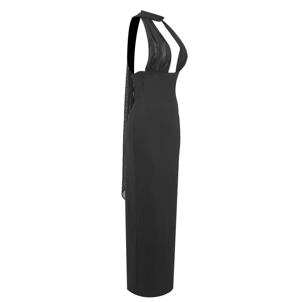 Long Dresses Women Elegant Shinny Deep V Midi Dress Female Sleeveless Backless Long Vestidos Lady Party Club Evening Robes