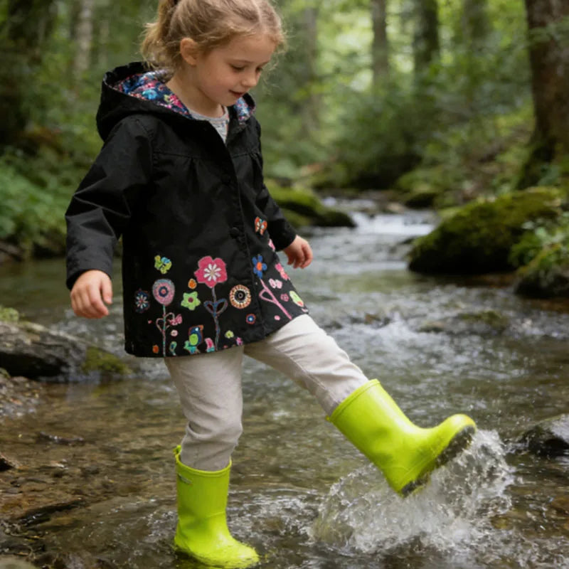 Girls Fashion Waterproof Children Clothes Autumn Casual Baby Boys Windcoat Long Sleeve Jacket Flower Print Kids Hoodie Outwear