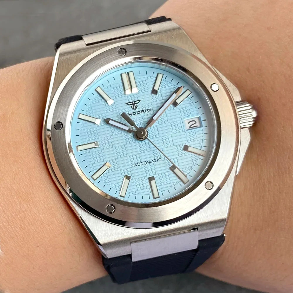 Tandorio NH35 Men Automatic Mechanical Watch Sapphire Crystal Glass 100m Waterproof Green Lume Black Square Block Dial Men Watch