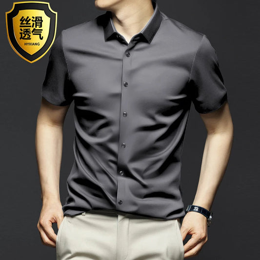 Men's 6XL Large High Quality Formal Shirts Short Sleeve Summer Clothing Non iron Business Casual ice Silk ice Feeling T-Shirts